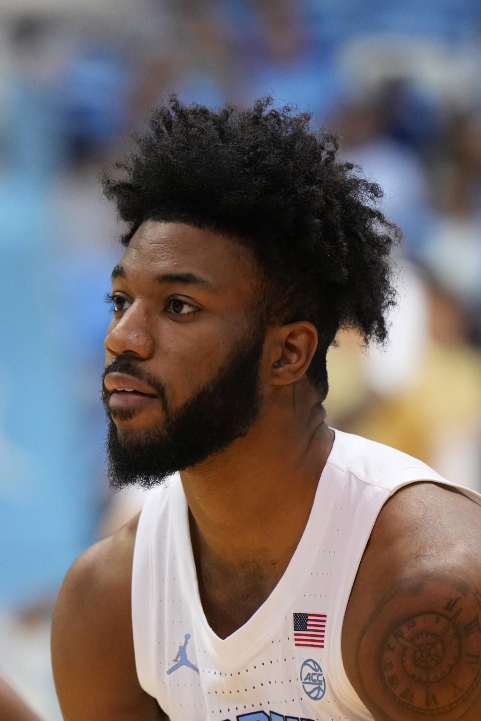 Dec 10, 2022; Chapel Hill, North Carolina, USA; North Carolina Tar Heels guard Dontrez Styles (3) during warm-ups at Dean E. Smith Center. Mandatory Credit: Bob Donnan-USA TODAY Sports