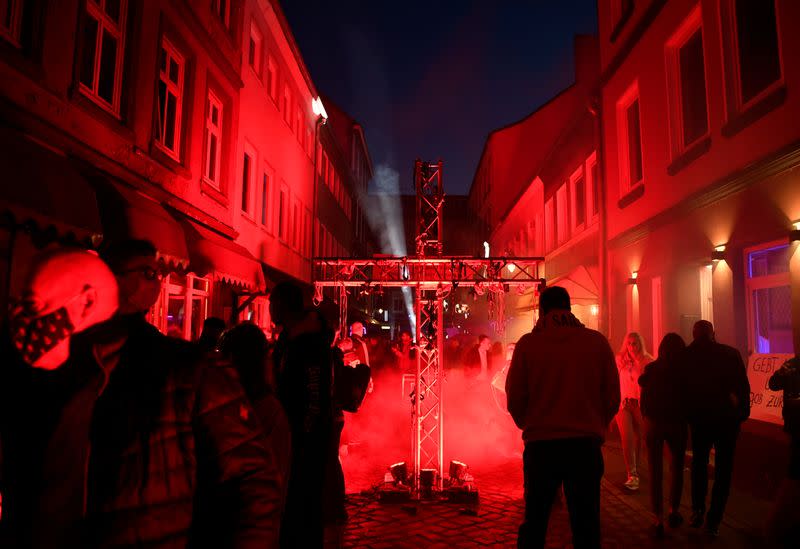 Prostitutes hold a rally in Hamburg demanding the reopening of Germany's brothels