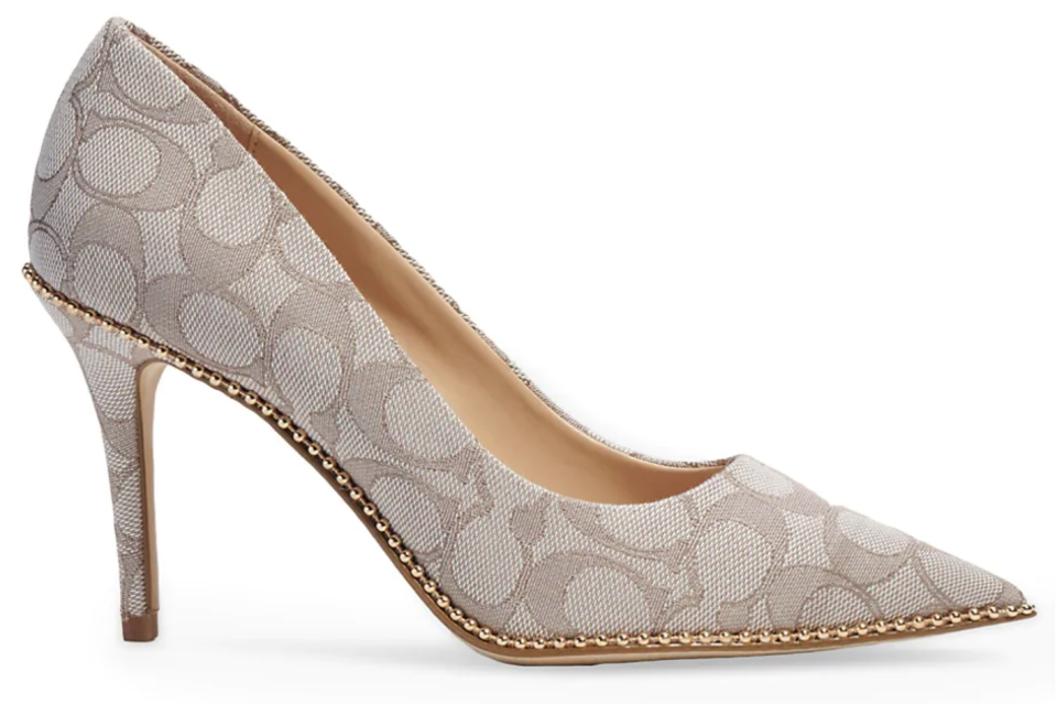 Coach, pumps, pointed-toe pumps, stiletto pumps, logo pumps, jacquard pumps