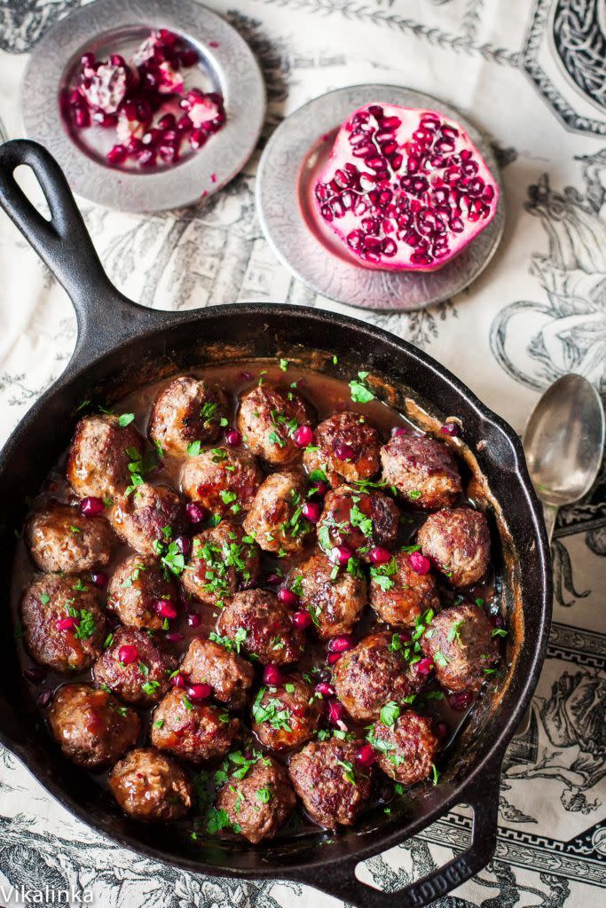 <p>These flirty meatballs are getting pretty in pink for you.</p><p><em><a href="http://vikalinka.com/2015/01/11/spicy-meatballs-in-pomegranate-sauce/" rel="nofollow noopener" target="_blank" data-ylk="slk:Get the recipe from Vikalinka »;elm:context_link;itc:0;sec:content-canvas" class="link "><span class="redactor-invisible-space">Get the recipe from Vikalinka »</span> </a></em></p>