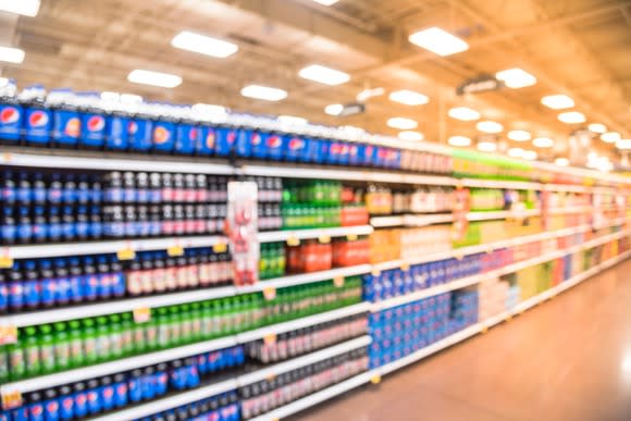 The soda aisle in a supermarket