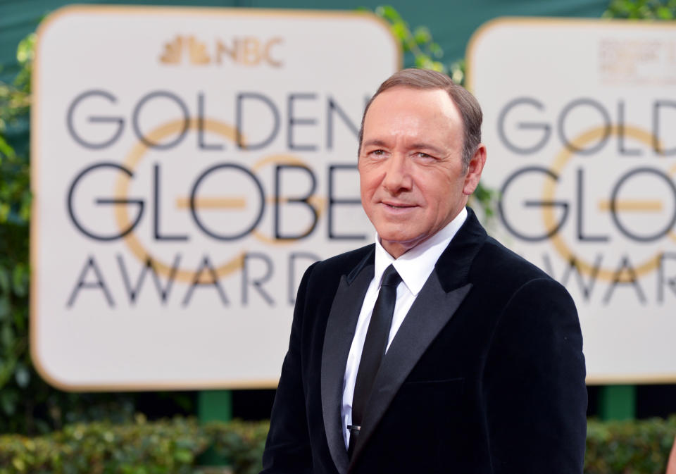 Kevin Spacey arrives at the 71st annual Golden Globe Awards at the Beverly Hilton Hotel on Sunday, Jan. 12, 2014, in Beverly Hills, Calif. (Photo by John Shearer/Invision/AP)