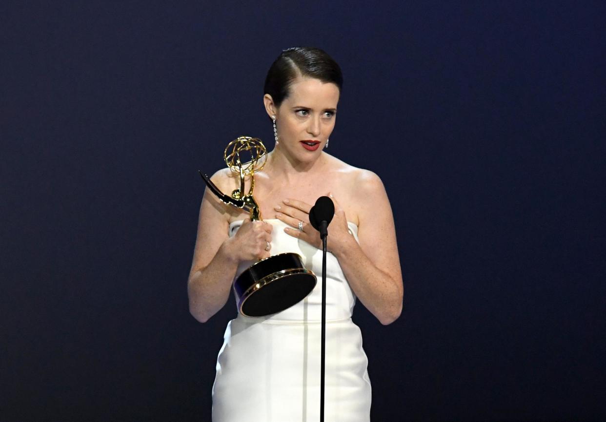 Claire Foy accepting her award: Getty Images