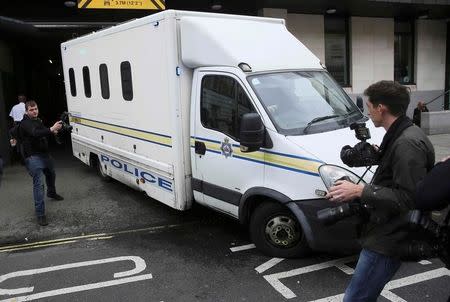 A prison van holding Thomas Mair leaves Westminster Magistrates' Court in London, Britain June 18, 2016. Mair appeared at court on Saturday charged with the murder of Labour MP Jo Cox. REUTERS/Neil Hall