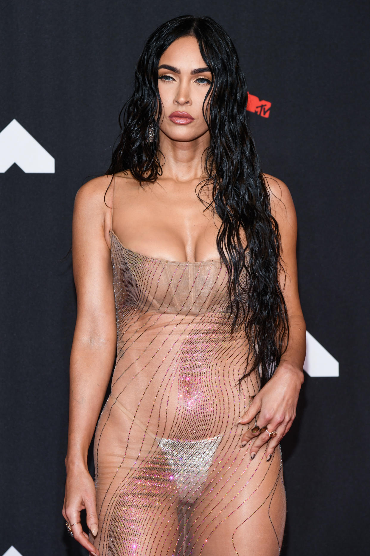 Megan Fox walking on the red carpet at the 2021 MTV Video Music Awards held at the Barclay's Center in Brooklyn, NY on September 12, 2021. (Photo by Anthony Behar/Sipa USA)