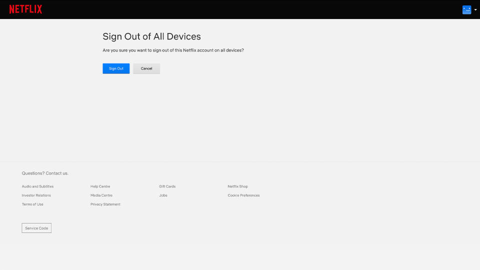 Netflix account settings to sign out of all devices