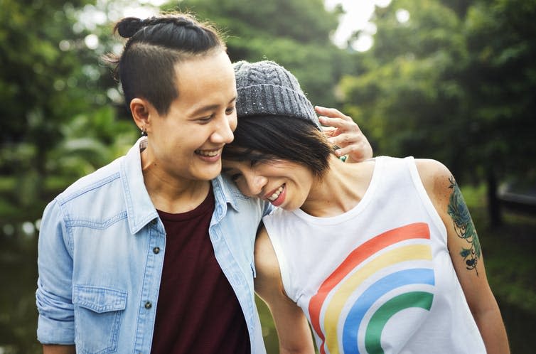 <span class="caption">Conservative Christians use texts in the Bible to bolster anti-LGBTQ+ arguments.</span> <span class="attribution"><a class="link " href="https://www.shutterstock.com/image-photo/lgbt-lesbian-couple-moments-happiness-concept-554729929" rel="nofollow noopener" target="_blank" data-ylk="slk:Rawpixel.com/Shutterstock;elm:context_link;itc:0;sec:content-canvas">Rawpixel.com/Shutterstock</a></span>