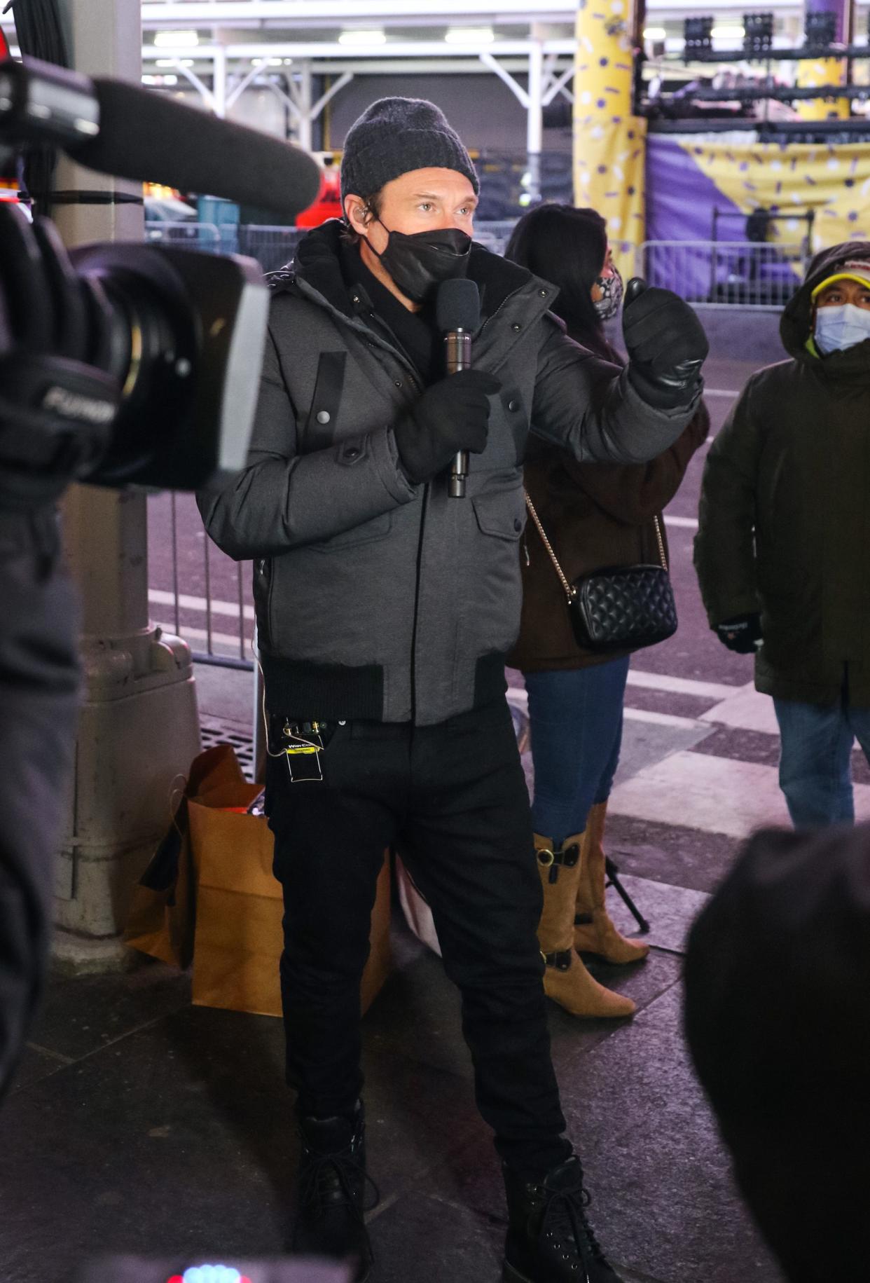 Ryan Seacrest is seen at the "Dick Clark's New Year's Rockin' Eve 2021" at Times Square on Dec. 29, 2020, in New York City.
