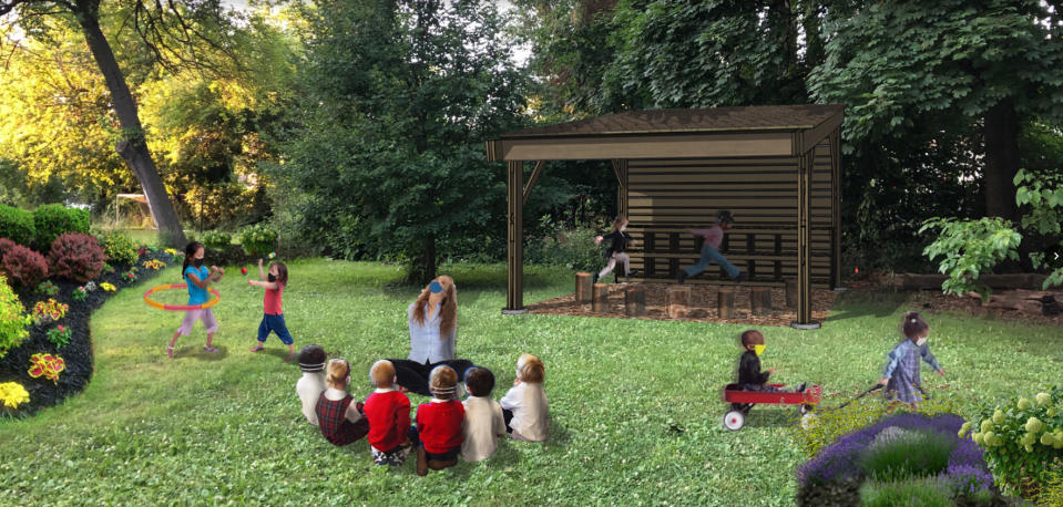 A rendering shows plans for an outdoor classroom at the Detroit Waldorf School. (Ignacio Moreno Elst  / Detroit Waldorf School)