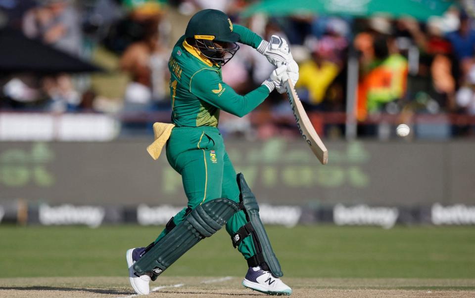 South Africa's Temba Bavuma hits a six - MARCO LONGARI/AFP via Getty Images