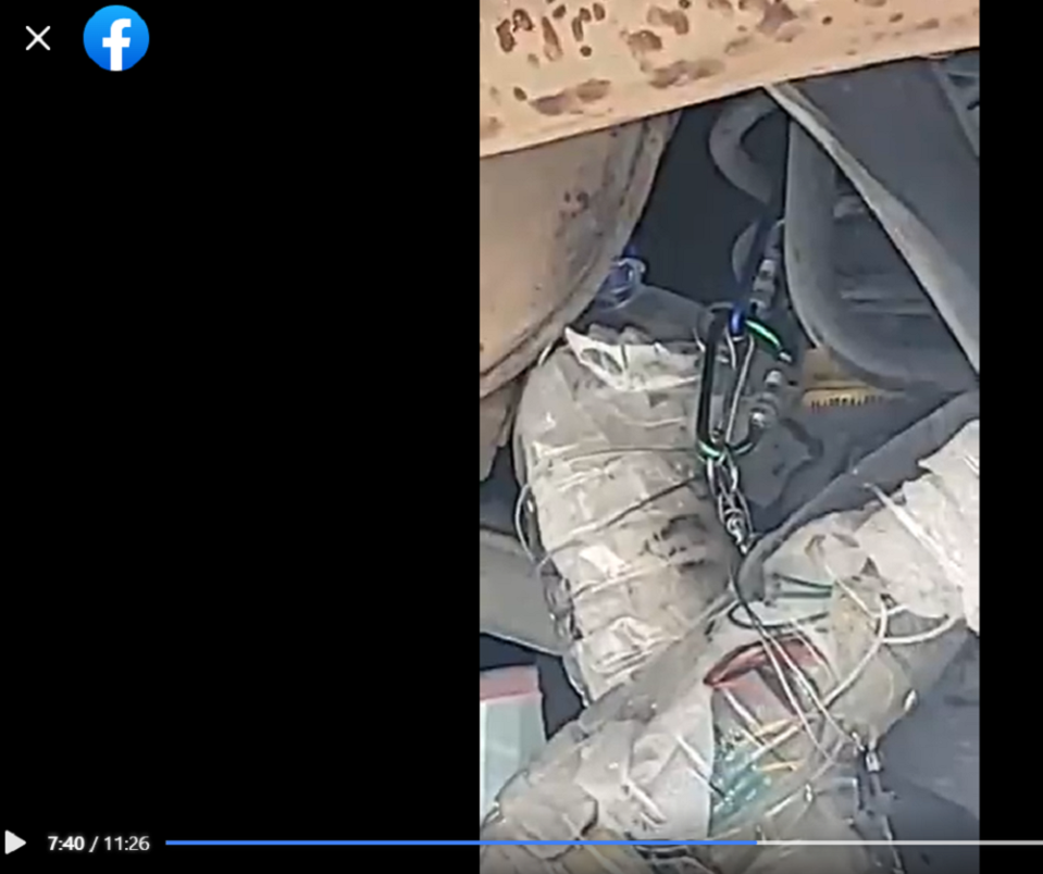 In the video, Siti said the object was obscured from sight as it was behind one of the car’s tyres, describing it as being plastic bottles with wires inside that ‘looks like a bomb’. — Screengrab via Facebook/Siti Kasim