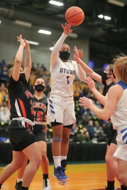 Germantown High School basketball standout Kamorea Arnold, center, has been selected as the Associated Press Wisconsin Girls Basketball Player of the Year and named to the 2021 USA Basketball Women’s U16 National Team.