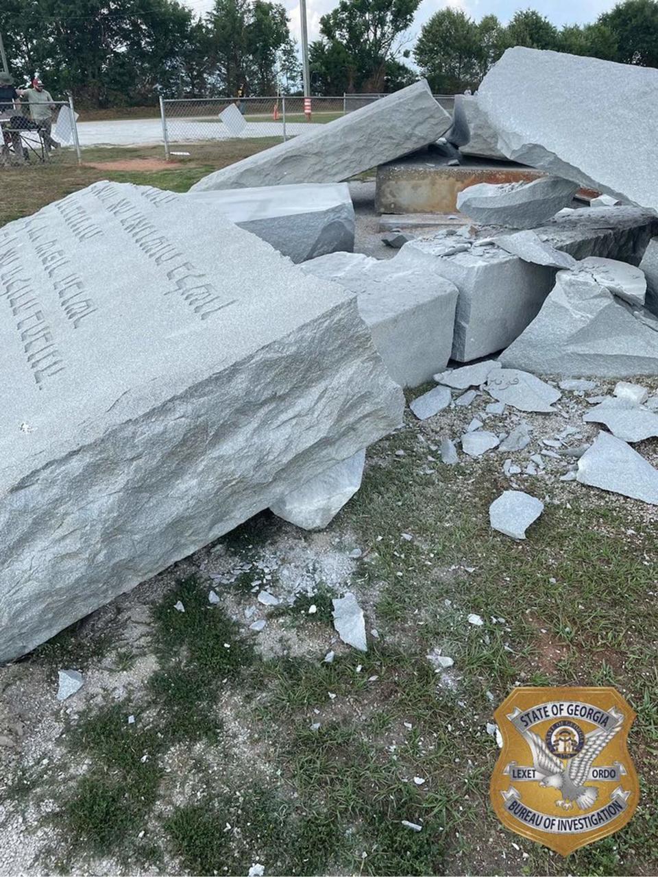 Close up of the remains of the Guidestones after the attack and demolition released by the Georgia Bureau of Investigation (Georgia Bureau of Investigation/)
