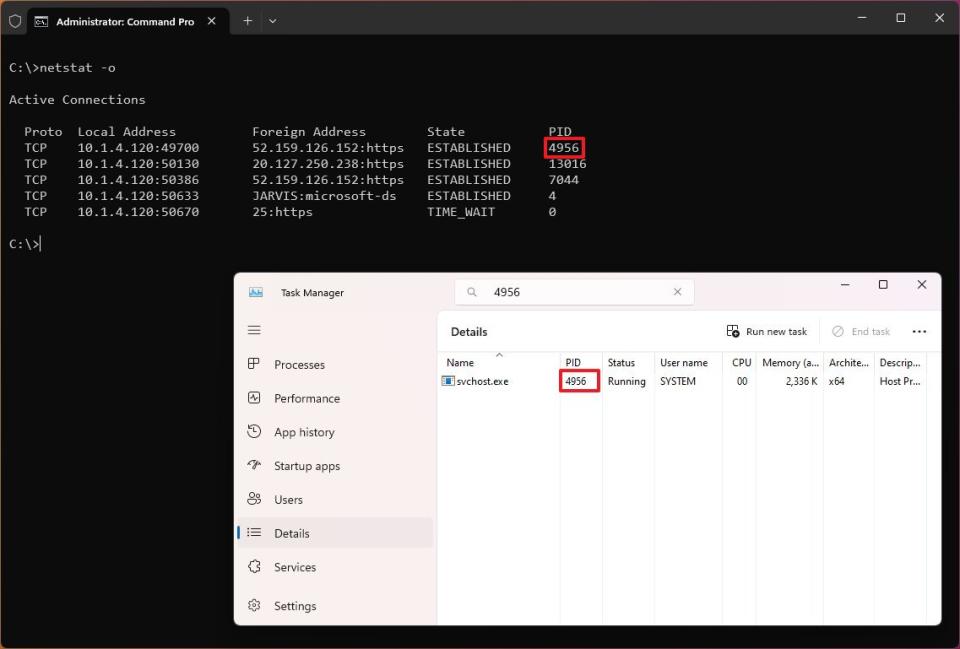 netstat -o command