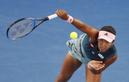Tennis - Australian Open - First Round - Melbourne Park, Melbourne, Australia, January 15, 2019. Japan’s Naomi Osaka in action during the match against Poland’s Magda Linette. REUTERS/Aly Song