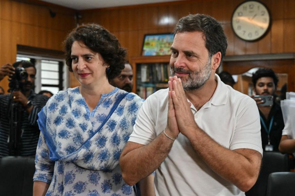 Rahul Gandhi and his sister Priyanka Gandhi Vadra arrive to file his nomination papers for India's general elections (AFP via Getty)
