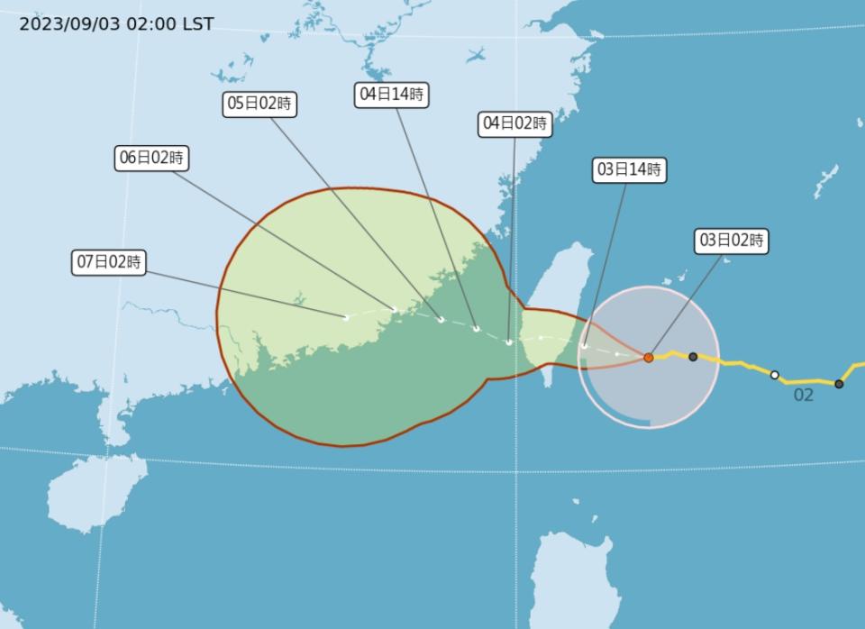 海葵颱風路徑潛勢預報圖。（圖／中央氣象局）