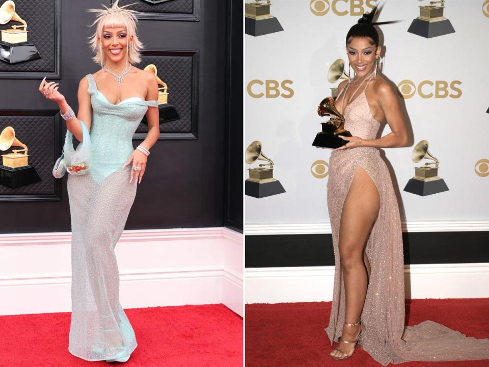 Doja Cat wears two different outfits at the 2022 Grammys.