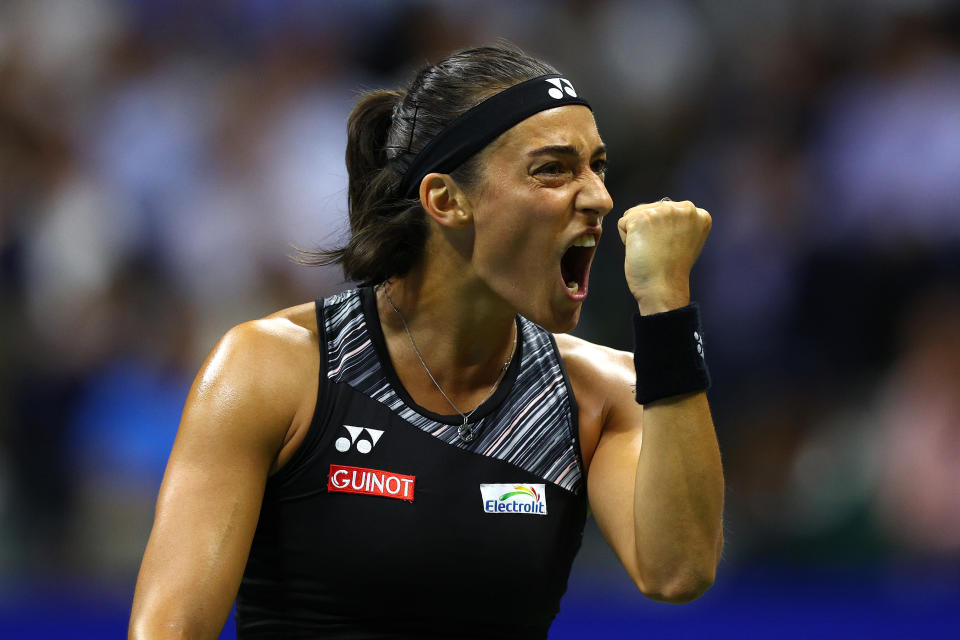 Caroline Garcia of France celebrates a point against Coco Gauff