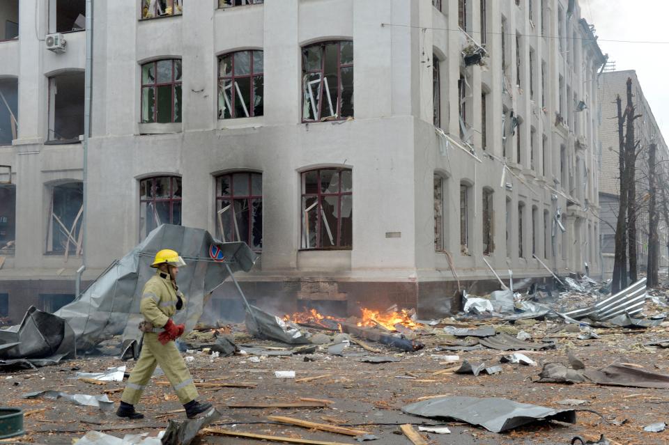 Damaged building in Kharkiv