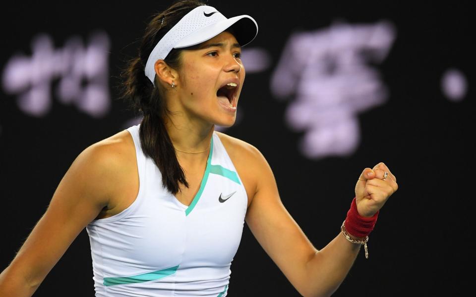 Emma Raducanu of Britain reacts during her first round Women's singles match against Sloane Stephens of the USA on Day 2 of the Australian Open Grand Slam tennis tournament at Melbourne Park - JAMES ROSS/EPA-EFE/Shutterstock