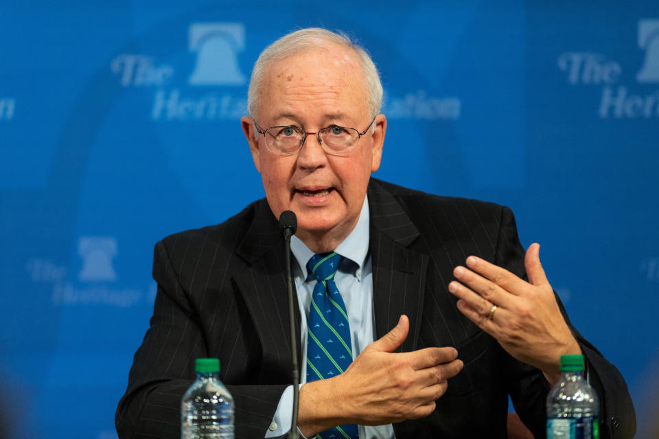 Kenneth W. Starr, former Independent Counsel and U.S. Solicitor General, seen speaking at the Heritage Foundation in Washington, D.C., in 2018. / Credit: Michael Brochstein/SOPA Images