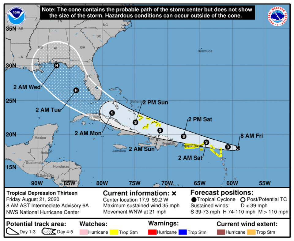 Tropical Depression 13 at 8 a.m. Friday