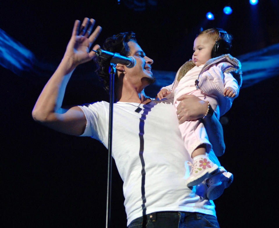 <p>Chris Cornell and his daughter Toni during Audioslave concert at Madison Square Garden in New York City on October 29, 2005.<br>(Photo by KMazur/WireImage) </p>