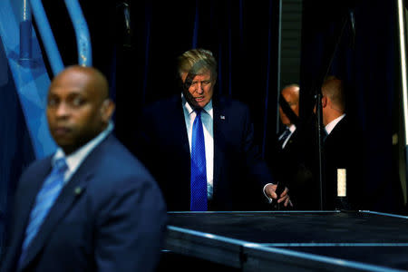 Republican U.S. presidential nominee Donald Trump arrives for a campaign rally in Johnstown, Pennsylvania, U.S. October 21, 2016. REUTERS/Jonathan Ernst