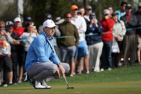 Mar 8, 2018; Palm Harbor, FL, USA; Jordan Spieth looks over the 11th green during the first round of the Valspar Championship golf tournament at Innisbrook Resort - Copperhead Course. Mandatory Credit: Jasen Vinlove-USA TODAY Sports