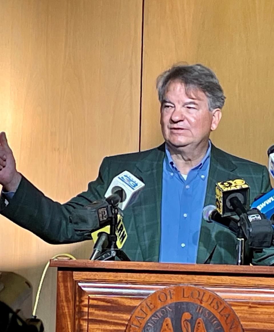 Independent Hunter Lundy speaks during a press conference on Aug. 8, 2023 at the Louisiana State Archives after qualifying for the 2023 Louisiana governor's race.