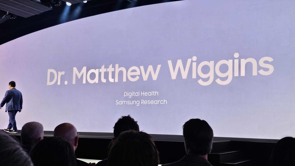 Samsung presenter on stage at Galaxy Unpacked 2024