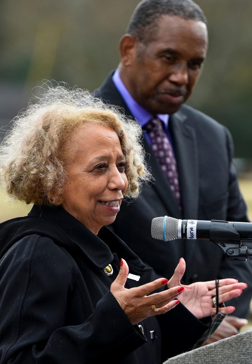 Valda Harris Montgomery, shown with Richard Bailey at the rededication of Lincoln Cemetery in Montgomery last December, says Wanda Battle has “a lot of Montgomery in her, even though she moved away.”