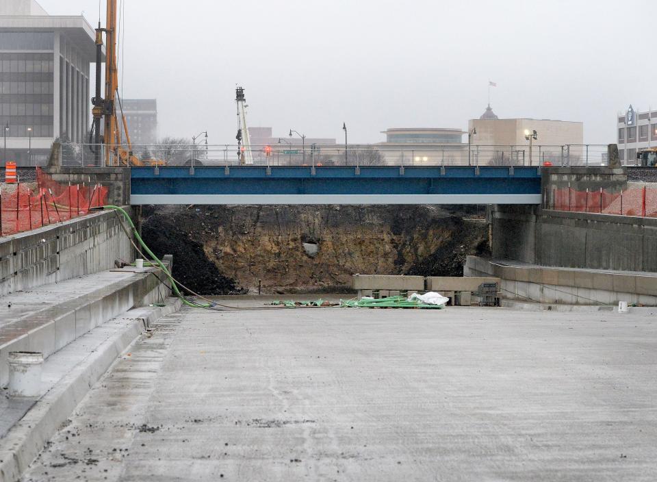 Overpass work on Jefferson Street Friday, Dec. 22, 2023.