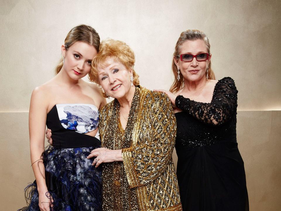 Billie Lourd with Carrie Fisher and Debbie Ryenolds