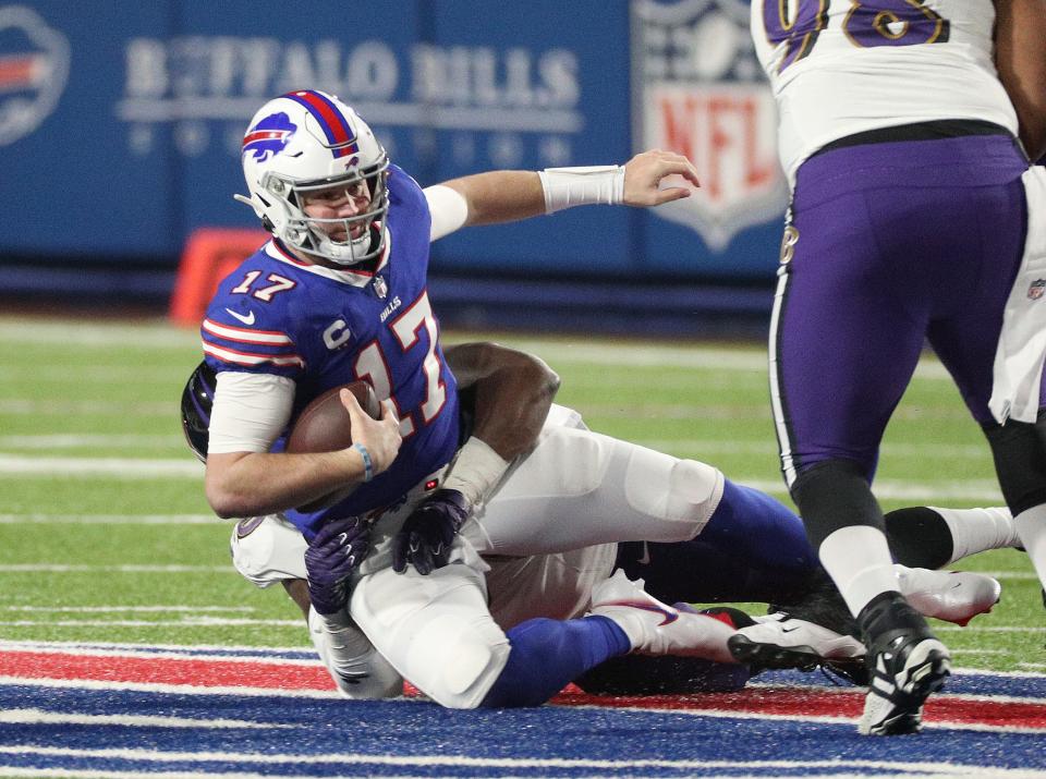 Bills quarterback Josh Allen is sacked against the Ravens. 