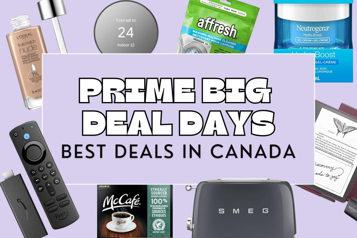 amazon prime day 2024 in canada, makeup, amazon fire tv stick, google nest, washing machine cleaner, neutrogena hydro boost, mccafe coffee pods, smeg toaster, kindle