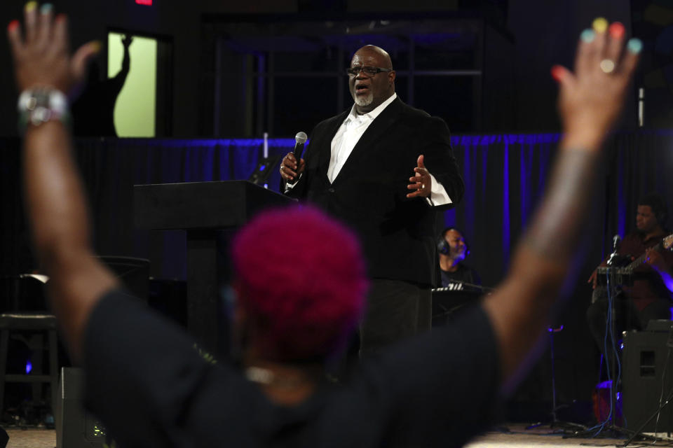 Dwight McKissic, pastor of Cornerstone Baptist Church, speaks during services in Arlington, Texas, on Sunday, June 6, 2021. In December 2020, McKissic was one of the co-signers of a statement by a multiethnic group of Southern Baptists asserting that systemic racial injustice is a reality. “Some recent events have left many brothers and sisters of color feeling betrayed and wondering if the SBC is committed to racial reconciliation,” the statement said. (AP Photo/Richard W. Rodriguez)