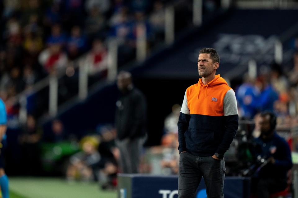 FC Cincinnati coach Pat Noonan, shown here during a match last season, says the team is preparing for the possibility that the club could lose some talented players. "We've been talking a lot about what kind of pieces we want to add moving forward in the event we lose some of our key contributors," he said.