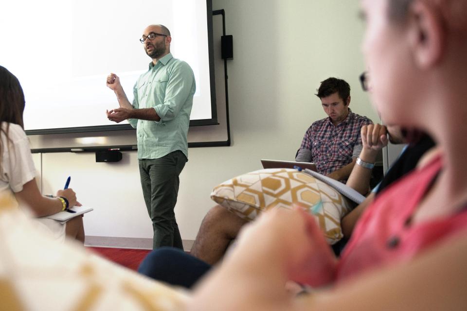 In this 2015 photo, Robert Greene discusses film editing during a class at MU.