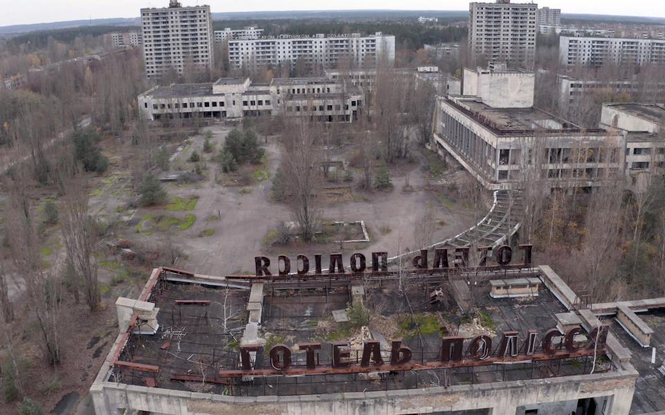 The ruined, overgrown central square of Pripyat, which was evacuated - Remarkable TV