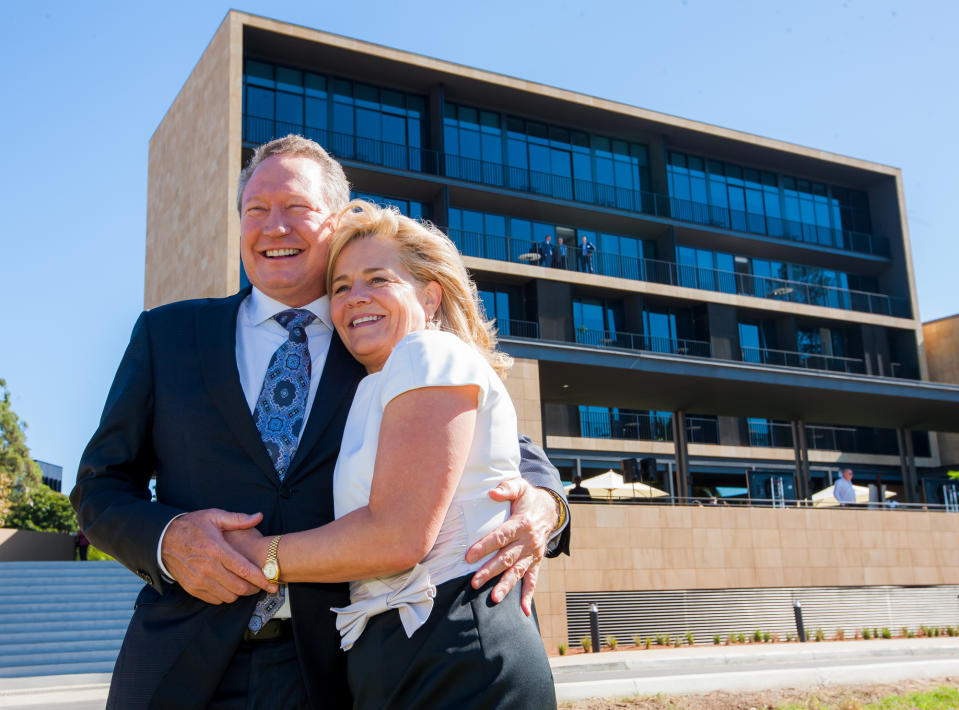 Philanthropist Nicola Forrest and husband Andrew "Twiggy" Forrest. (AAP Image/Supplied by University of WA) NO ARCHIVING