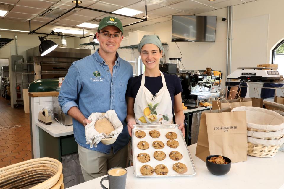 Chase and Madison Harnett, owners of the Hudson Oven, a new shop in Croton-on-Hudson. They're one of many married couples who are own food establishments together. Photographed Oct. 12, 2023.