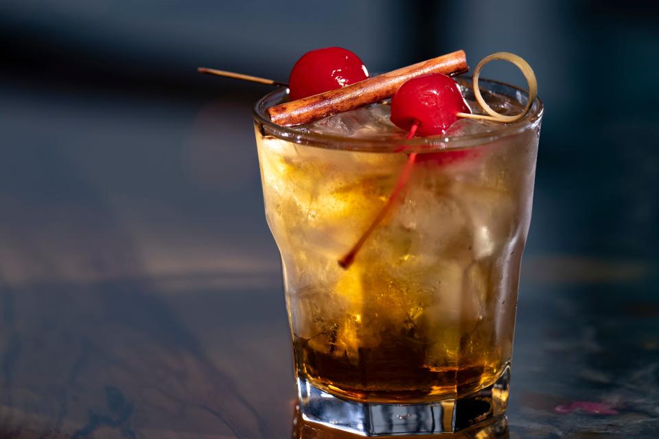 The Bronzeville, a drink made with cinnamon whiskey and ginger ale, is seen at Waves Bar, located in the King-Lincoln Bronzeville neighborhood of Columbus on Jan. 6, 2023.