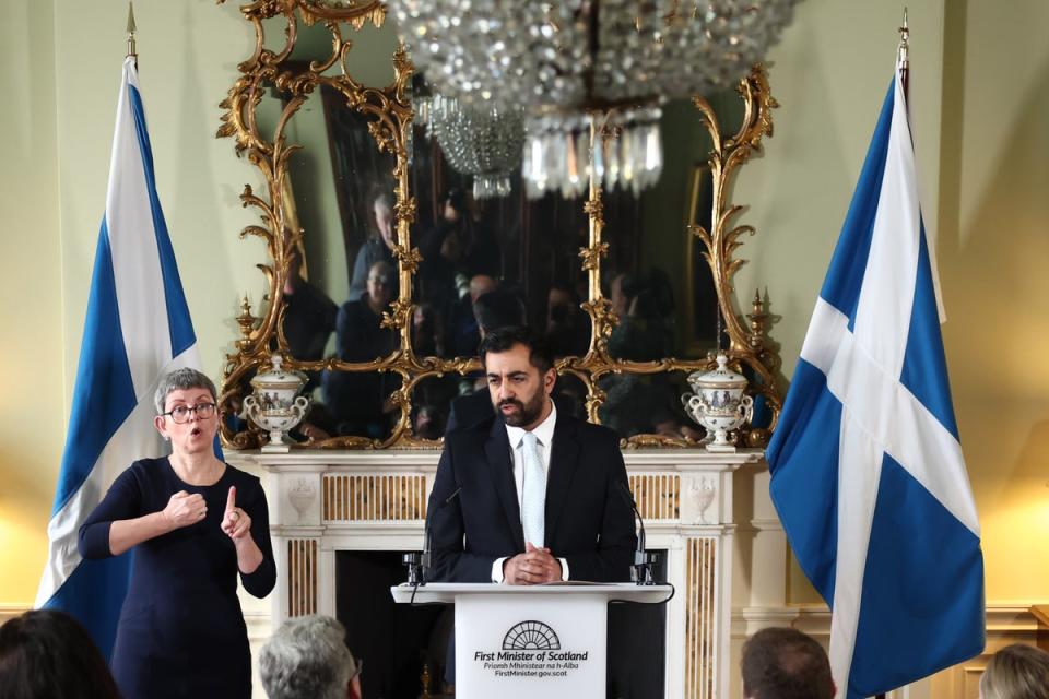 Scottish First Minister Humza Yousaf holds a press conference on Thursday (Getty Images)