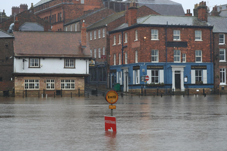 Flood water in York as Storm Christoph is set to bring widespread flooding, gales and snow to parts of the UK. Heavy rain is expected to hit the UK overnight on Tuesday, with the Met Office warning homes and businesses are likely to be flooded, causing damage to some buildings. Picture date: Tuesday January 19, 2021.