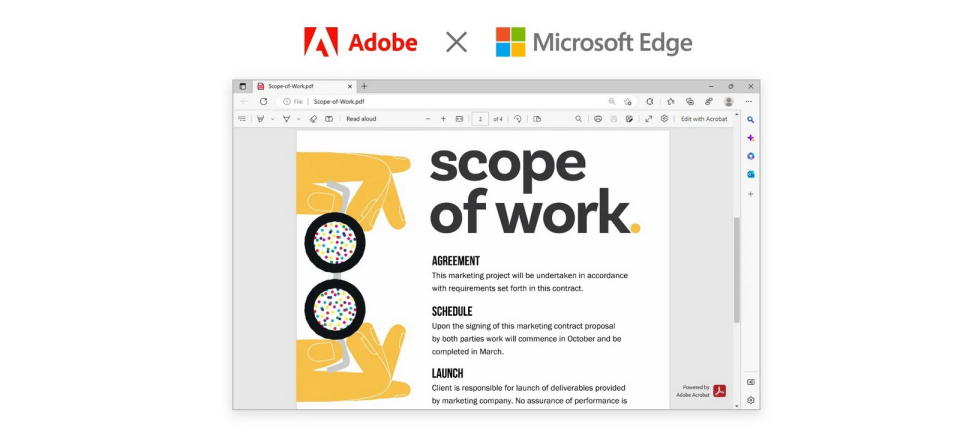 圖／Adobe和Microsoft攜手將 Adobe Acrobat 的 PDF功能整合至Microsoft Edge。