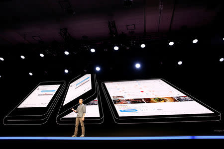 Glen Murphy, Head of Android UX at Google, speaks during the unveiling of Samsung's new "Infinity Flex" foldable display, during the Samsung Developers Conference in San Francisco, California, U.S., November 7, 2018. REUTERS/Stephen Lam