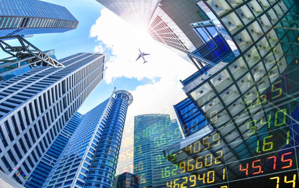 Stock Market Exchange on a skyscraper background in Central Business District in Singapore,business concept.