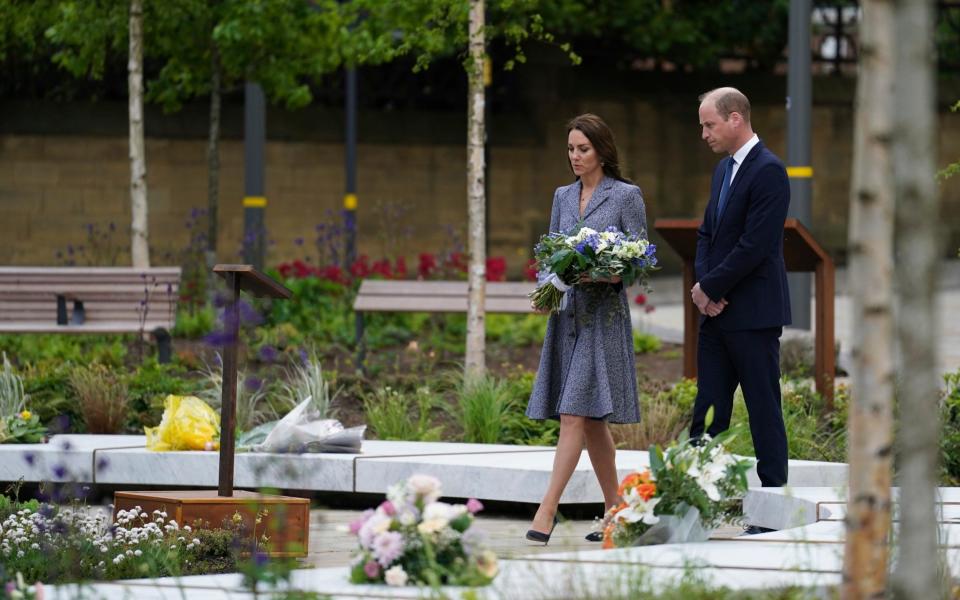 Earlier this month, the Duke and Duchess of Cambridge attended the launch of the Glade of Light Memorial garden, outside Manchester Cathedral, which commemorates the victims of the attack - Jon Super/AP POOL